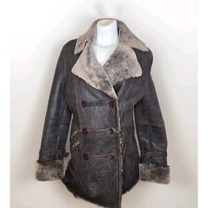 Aquascutum Women's M Brown Shearling Sheepskin Double Breasted Coat